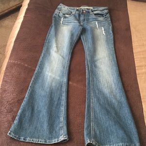 Dollhouse light wash distressed flare denim